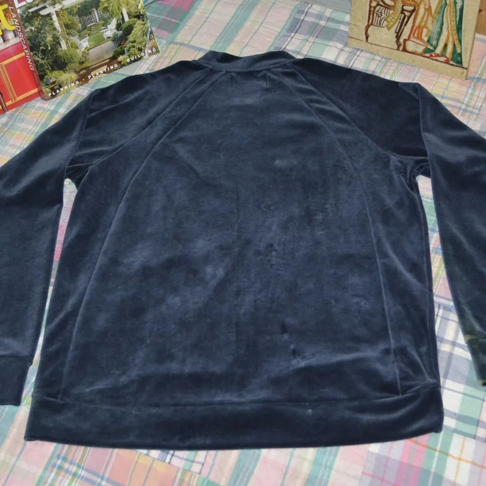 Jordan Men's Navy Blue Velour Zip-Front Sweater with Light Blue Jumpman